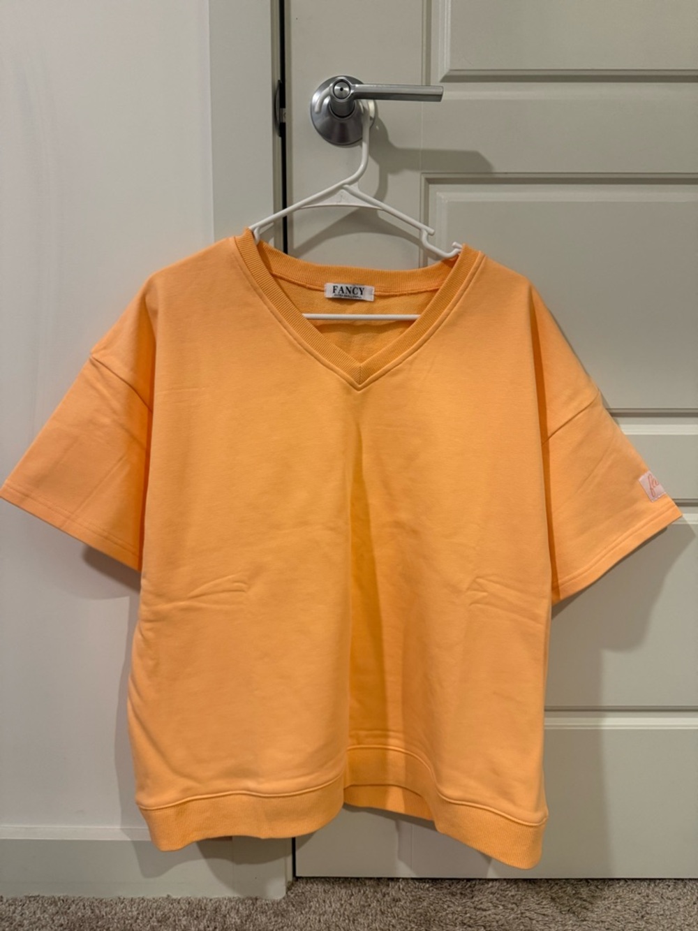 FancyDBoutique Short Sleeve V-Neck Tee in Peach